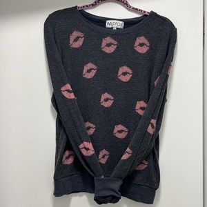 WILDFOX Baggy Beach Jumper Gray Lips Valentines Limited Edition Size Small